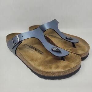 Birkenstock Gizeh Sandals EU40 US9 Gray Metallic Thong Comfort Cozy Slip On